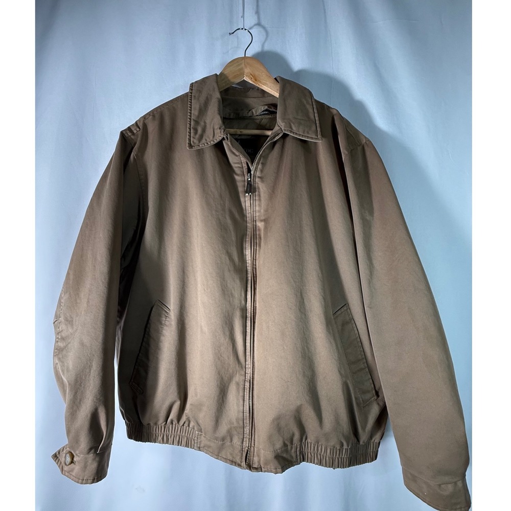 London Fog Mens Tan Khaki Zip Front Quilted Lined Water Repellent Jacket Large